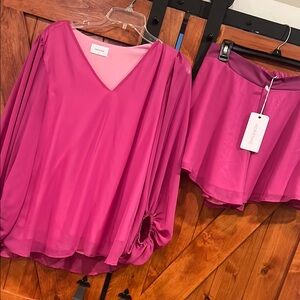 Magenta with shimmer boutique  V-Neck Blouse and Short set